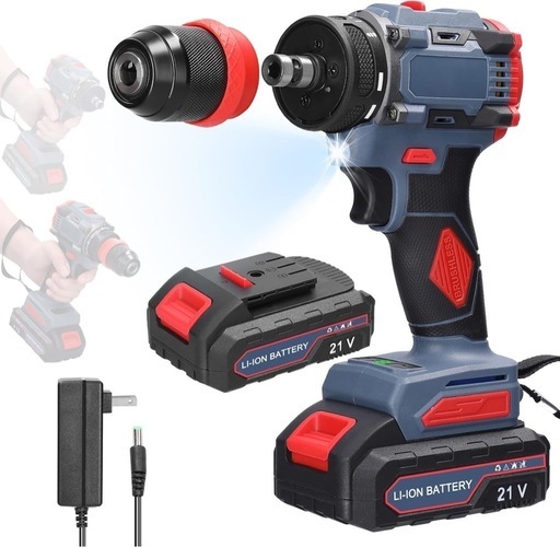 21Vリチウムドリル 2in1 電動ドライバー多機能電動工具 バッテリー2個