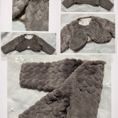 新品 サイズ90 (女の子 80 85に)長袖 ボレロ ファー カーディガン フォーマル グレー ハート柄 キッズの画像