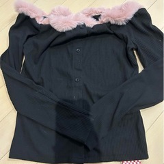 SHEINファーオフショルリブトップス   の画像