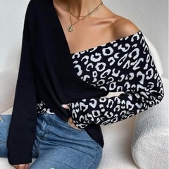 SHEINレオパードカシュクールニットトップス