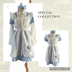 メイド服✿2着set✿黒色Lサイズ水色Mサイズカチューシャエプロンの画像