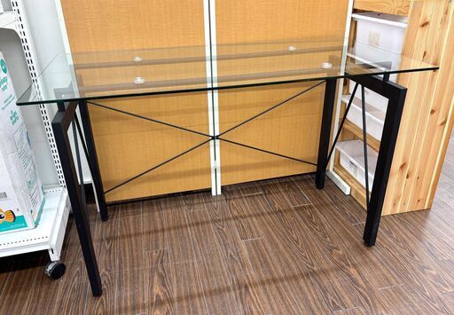 札幌 東区 ガラス天板デスク 幅120×高さ74×奥行60cm おしゃれ シンプル ガラステーブル ワークデスク 学習机 書斎