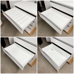 【超美品‼️】定価55,000円♪ 現行モデル ニトリ 80cm幅キッチンカウンター(リガーレ) 食器棚 収納家具 艶あり木目調ホワイト♪の画像