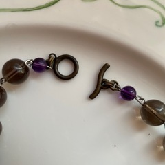 スモーキークオーツ　スワロフスキービーズ　天然石ネックレスの画像