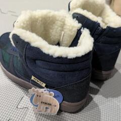 MOZ 23cm スニーカー チェック柄 防寒 グリーン ネイビーの画像