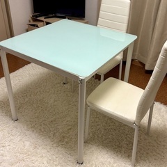 美品♡ダイニングテーブル＆チェア2脚 セット ガラス板　組み立て式