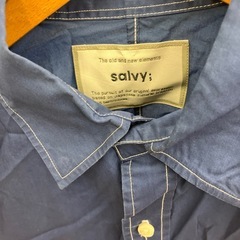 HA2502-194 配送不可 salvy; 半袖ワークシャツ ボタンダウン ホワイトステッチ ネイビー サイズ:2 汚れ有りの画像