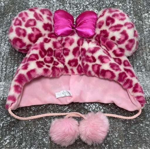ディズニー ミニーファンキャップ ヒョウ柄 ピンク ファーレッグウォーマー