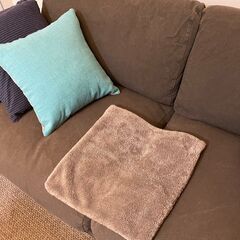 【無印良品】43cm×43cm ストライプクッションカバー2枚＋ボア素材クッションカバーの画像