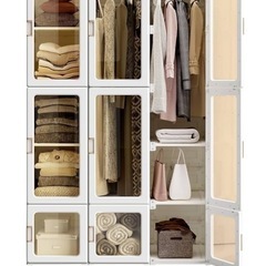 ワードローブ クローゼット 一体折りたたみ式 収納 扉付き 洋服ダンスの画像