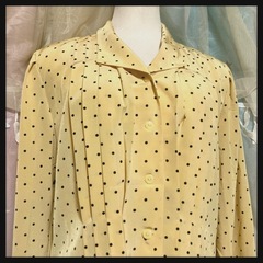 ꒰LOUIS JOONE꒱昭和レトロ ドット柄 長袖ブラウス 黄...