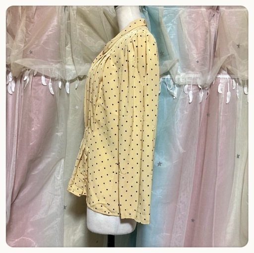 ご購入者様決定꒰LOUIS JOONE꒱昭和レトロ ドット柄 長袖ブラウス 黄色 ボタンシャツ
