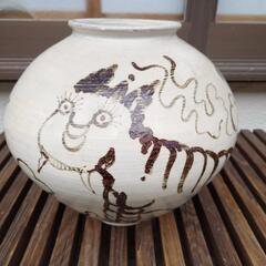 李朝　鉄絵　猫虎・笹・鷺図　大丸壺　高さ約32 ｃｍ　壺　韓国？