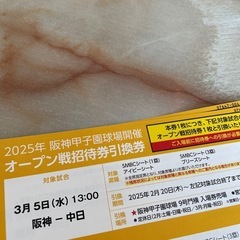 阪神甲子園球場開催、オープン戦、招待券引換券