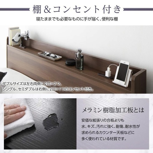 ダブルベットフレーム　ポケットコイルマットレス付き