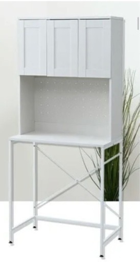 【新品未使用】ゴミ箱上ラック 扉収納付き (幅80 奥行46 高さ180cm) DGR-800H 山善 YAMAZEN-ホワイトウォッシュ(木目)白色