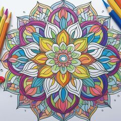 花の曼荼羅塗り絵データ　（大人向け）