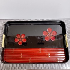 旧家より出たお品です　持ち手付き　長手盆　木製　けやき　鉄線　レトロ