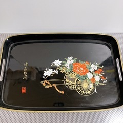 旧家より出たお品です　漆器　手持ち付き　花車　長手盆　