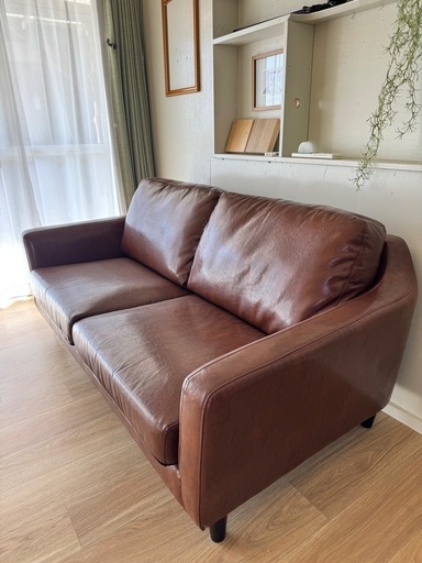 2.5人掛けソファ ダークブラウン合成皮革 日本製 フロアソファ（2人