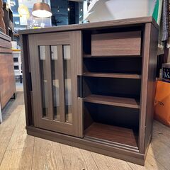 ニトリ アカツキ サイドボード 定価44,990円 リビングキャビネット カウンター下収納 幅90cm ダークブラウン 棚板可動式 引出し付 カウンター下収納 本棚 食器棚 ★買取帝国 志木店の画像