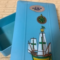 昭和レトロ　セルロイド　ギンポー　銀峰　お裁縫箱　帆掛船　道具箱　青の画像
