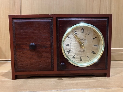 5,000→4,000→3,200値下げ！昭和レトロ　当時物　置き時計　小物入れ　papillon クォーツ　動作確認済み　ビンテージ　アンティーク　自宅やお店のインテリアに◎