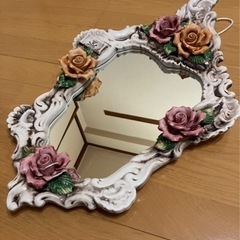 アンティーク　壁掛け鏡　バラ　陶器の画像