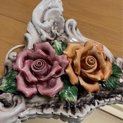 アンティーク　壁掛け鏡　バラ　陶器の画像
