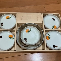 値下げ！昭和レトロ　小皿5枚中皿1枚セット　柿　松茸　秋　アンテ...