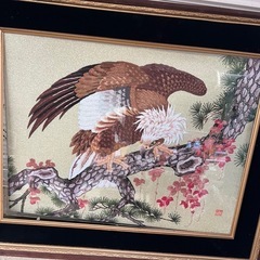 額縁　アンティーク　フレーム　刺繍絵　ワシ鳥 