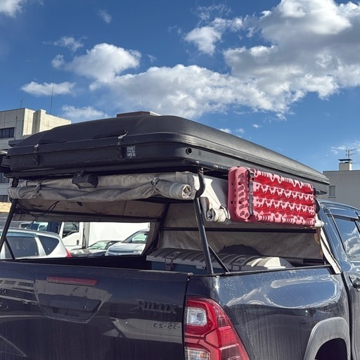 ハイラックス用 ルーフテント＋ワンオフキャリア(幌付き)＋サイドオーニング