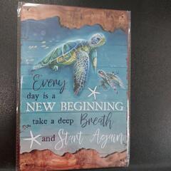 🔶🔶新品未使用/亀🐢　20cm×30cmブリキ看板の画像