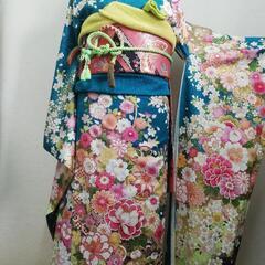 ロング豪華振袖レンタル¥29,800単品 コバルトブルーに賑わい...