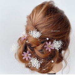 パープルフラワー かすみ草 ヘアアクセサリー ヘアピン 結婚式 ...