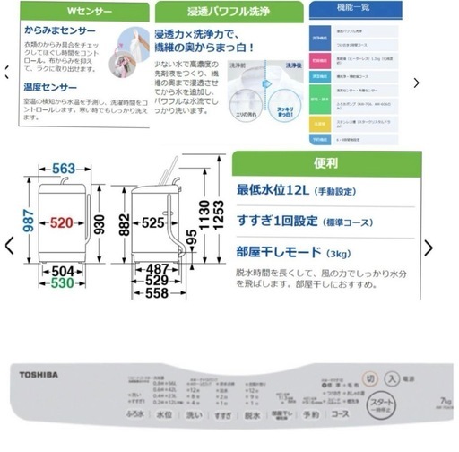 東芝 TOSHIBA 7kg 全自動洗濯機 AW-7G6-W