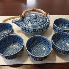 緑茶　急須、茶碗セット　藍色