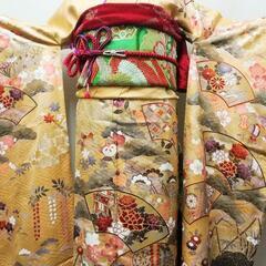 振袖レンタル¥9,980　単品  黄土金豪華扇芍薬