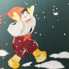 和紙はり絵【雪の日】額装付きインテリア・リビングルーム装飾・壁掛けアート「真作」季節ちぎり絵　日本美術品の画像