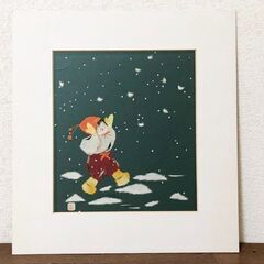 和紙はり絵【雪の日】額装付きインテリア・リビングルーム装飾・壁掛けアート「真作」季節ちぎり絵　日本美術品の画像