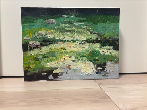 油絵「緑陰の池」