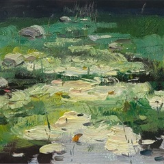 油絵「緑陰の池」 の画像
