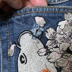 流儀圧搾 鯉刺繍デザイン デニムパンツの画像
