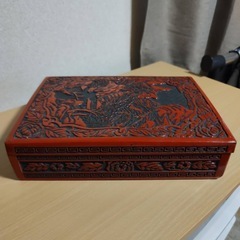 仙台 小物入れ 書類 堆朱 小箱 文箱 硯箱 彫刻 中国美術 唐物道具箱　書道箱　習字箱　文箱の画像