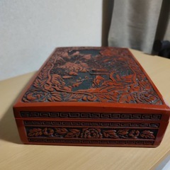 仙台 小物入れ 書類 堆朱 小箱 文箱 硯箱 彫刻 中国美術 唐物道具箱　書道箱　習字箱　文箱の画像