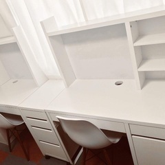 IKEAミッケ机2個＋ユニット2個＋ワゴン1個＋椅子2脚