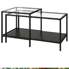 【IKEA】黒ガラスローテーブル VITTSJÖ ヴィットショー...