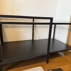 【IKEA】黒ガラスローテーブル VITTSJÖ ヴィットショー ネストテーブル2点セット, ブラックブラウン/ガラス, 90x50 cmの画像