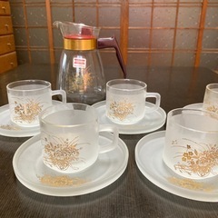 【新品未使用】佐々木硝子　花ぐるまティーセット5客　ハリオの耐熱...