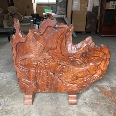 木彫り一枚板 衝立 欅 虎と鷹 JapaneseVintage 幅1350mm×奥行